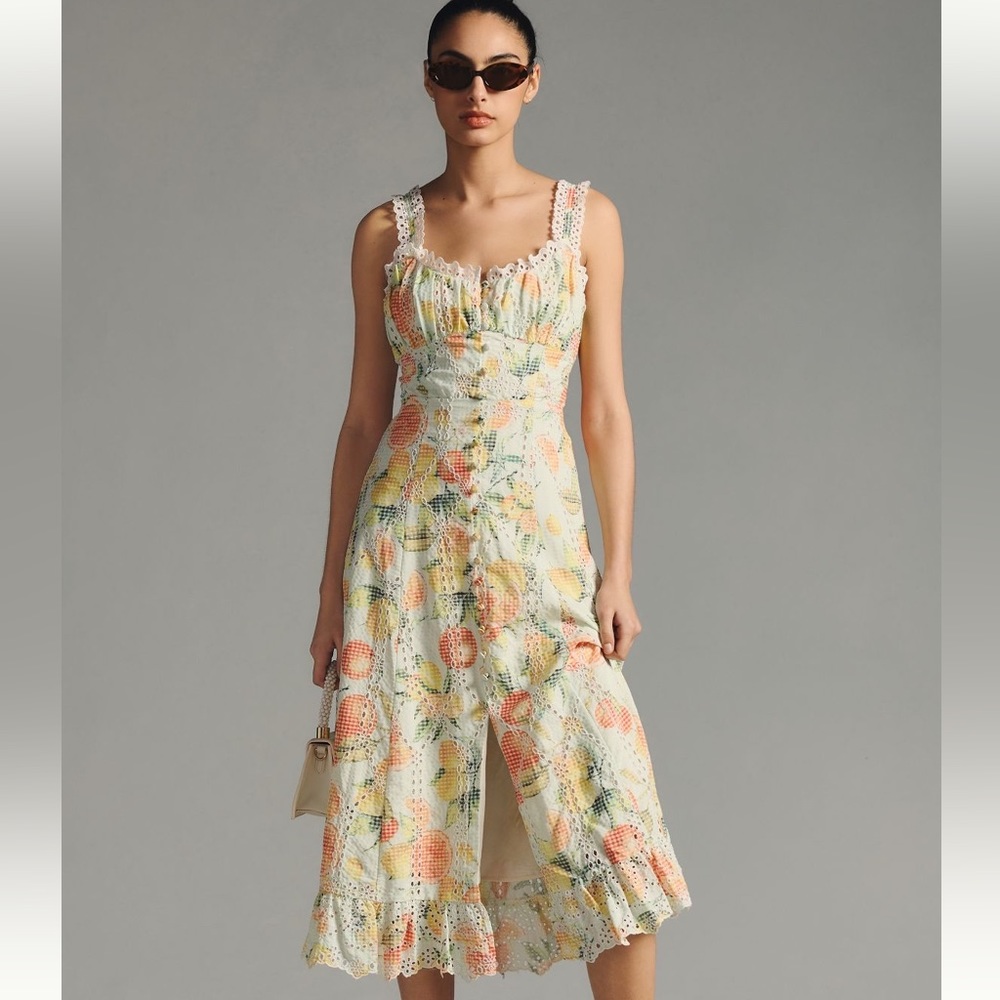 Anthropologie Ruffled Eyelet Dress. Worn once, size small but could fit medium